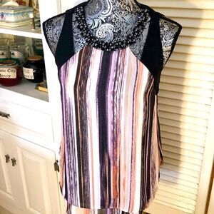 Jennifer Lopez Watercolors Beaded Choker Chiffon Blouse with sexy cut outs. XS.